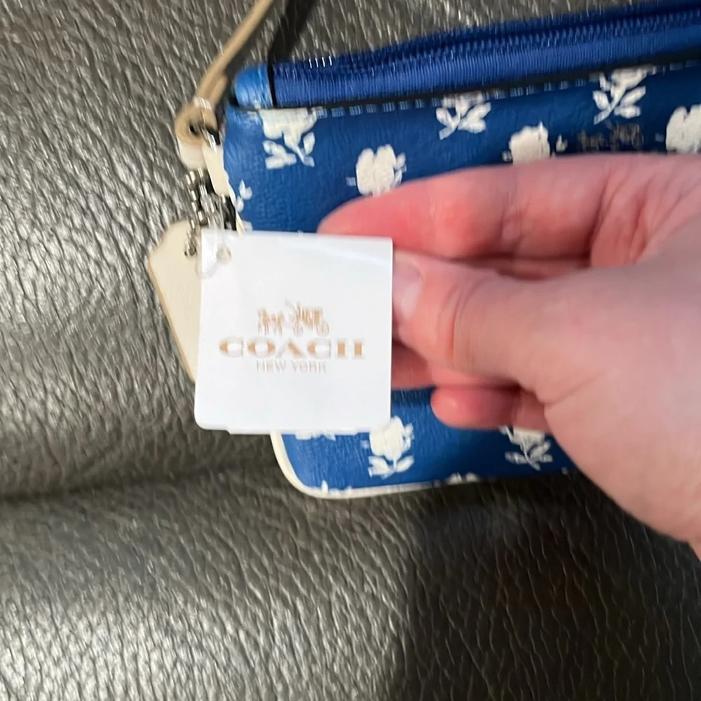 Coach blue floral small wristlet
